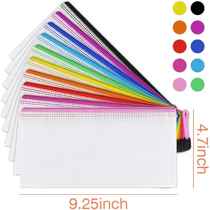 Umriox Clear Pencil Pouch, 9.2 x 4.7 in (10 Colors, 20 Packs), A6 Pencil Bags with Zipper Bulk, Mesh Zipper Pouch for Bill Stationary Cosmetics Travel Storage
