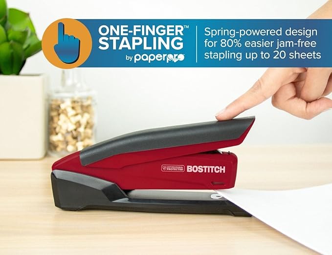 Bostitch Office Heavy Duty 40-Sheet 3 Hole Punch and One Finger Stapler with 210 Staples, Staple Remover, and Hidden Storage