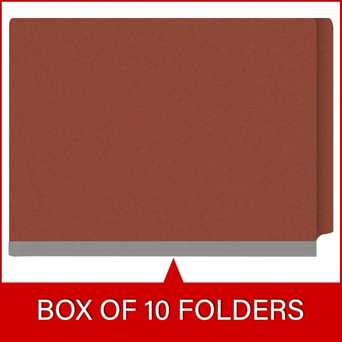 25 Pt. Pressboard Classification Folders, Full Cut End Tab, Letter Size, 2 Dividers, Brick Red (Box of 10)
