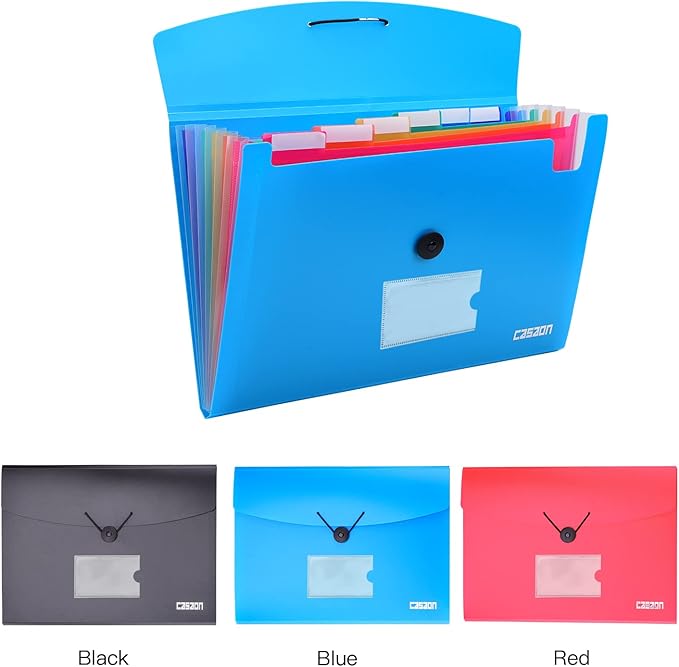 7-Pocket Expanding File 3pcs, Plastic Expandable File Folder - Black&Blue&Red