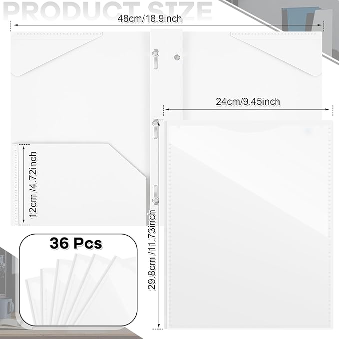 Henoyso 36 Pcs Plastic Folder with Clear Front Pocket and 3 Prong Plastic Folders with Card Slot Pocket Folders with Prongs for School Office (White)