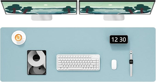 Hsurbtra Desk Pad, 48" x 17" PU Leather Desk Mat, XXXL Extended Mouse Pad, Waterproof Desktop Blotter Protector, Non-Slip Ultra Thin Large Laptop Keyboard Writing Mat for Office Home, Lake Blue