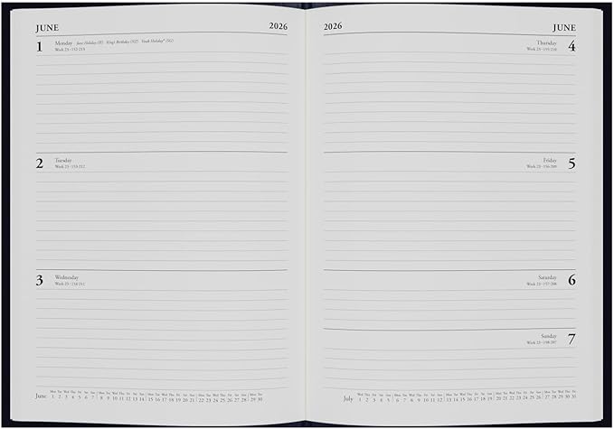 Collins - Essential - 2026 12 Month Calendar Year Planner, Week-To-View Diary, A5 Hard Cover - Dark Blue (ESSA53.65-26)