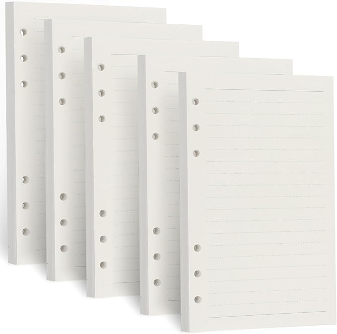 A6 Refill Paper, [5 Pack] Toplive 100GSM Thick Refillable Paper 6 Hole Filler Inserts Loose Leaf Paper 225 Sheets (450 Pages) for 6 Ring Binder Journal Notebook-Lined Paper