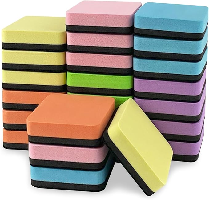 2 x 2 Inches Magnetic Dry Erase Erasers, 24 Pack Small Whiteboard Erasers, Square White Board Cleaner, Office Classroom Supplies, 6 Macaron Colors