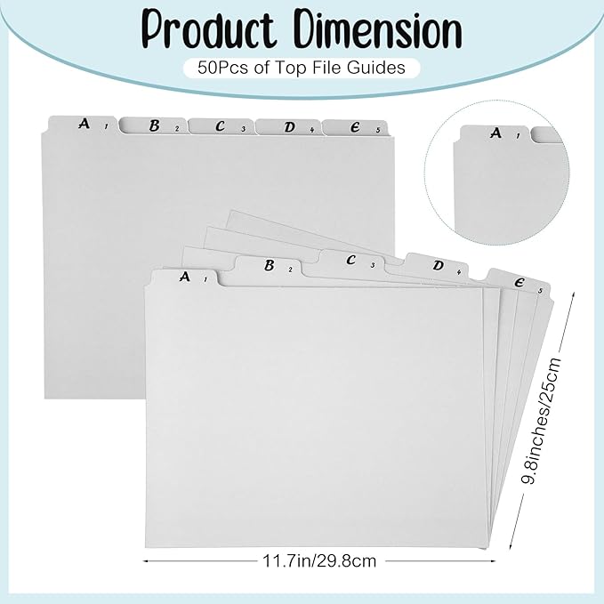 2 Set 50 Pcs Alphabet File Dividers A-z Top Tab Guides Set, Letter Size Filing Organizers 1/5 Cut Alphabetical File Folder Tabs for Home, Office, School(Gray Colors)