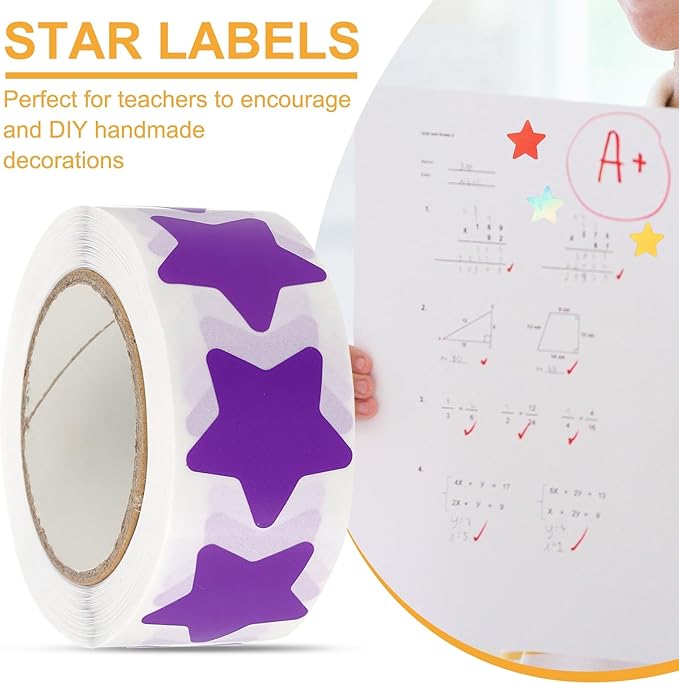 PATIKIL Star Stickers Roll 1", 500 Pcs Self-Adhesive Reward Stickers for Classroom Teacher Supplies and DIY Craft, Purple