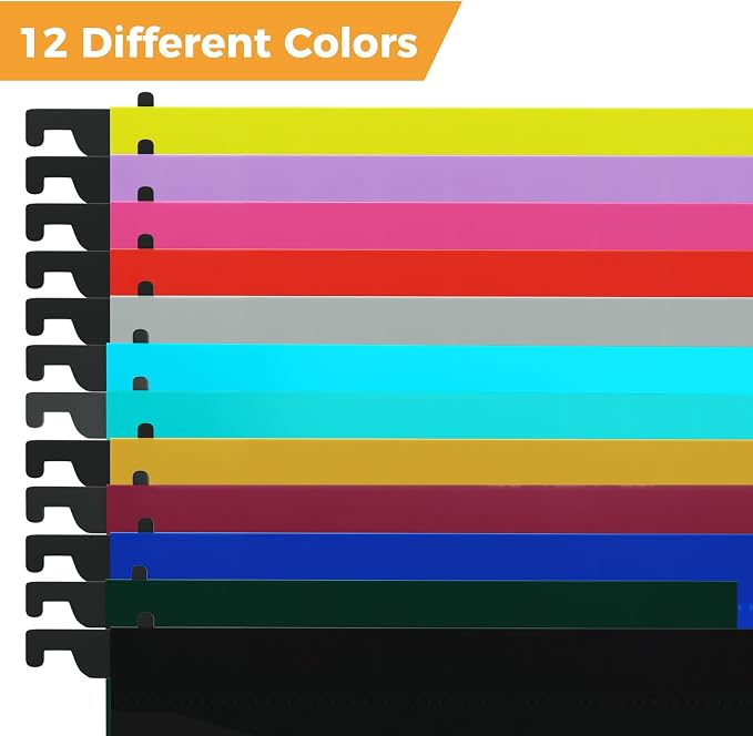 Ansook 12 Pack Legal Size Hanging File Folders, Plastic 2" Expandable Legal Size File Folders, Assorted Colors Legal Hanging Folders for Office School Home Filing Cabinet, Hanging File Organizers