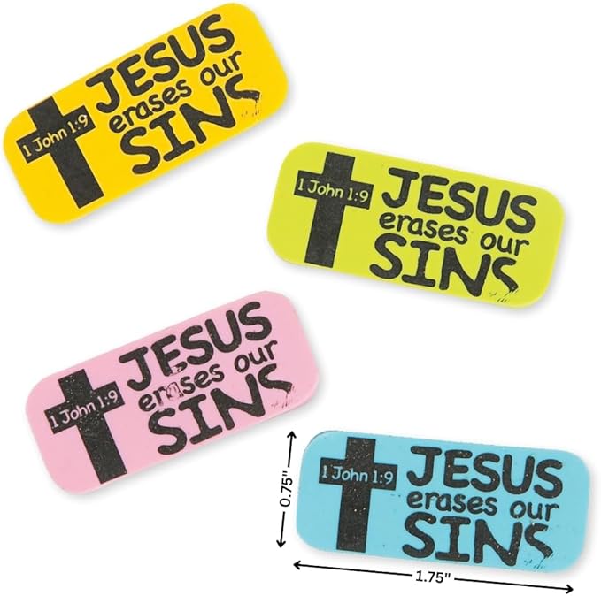 Jesus Erases Our Sins Erasers - 24 Pieces - Church Stationery, Sunday School and Easter Supplies