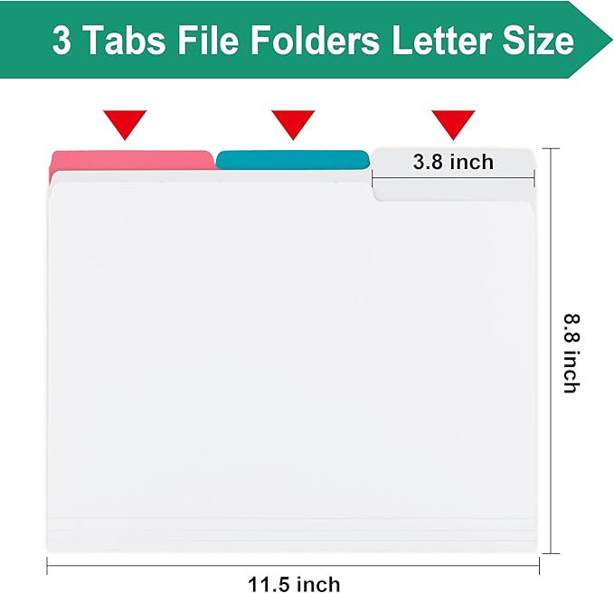 pmybupo 18pack White File Folders,1/3 Cut Tab with Assorted Positions,Letter Size Colored File Folders,Great for Organizing and Easy File Storage