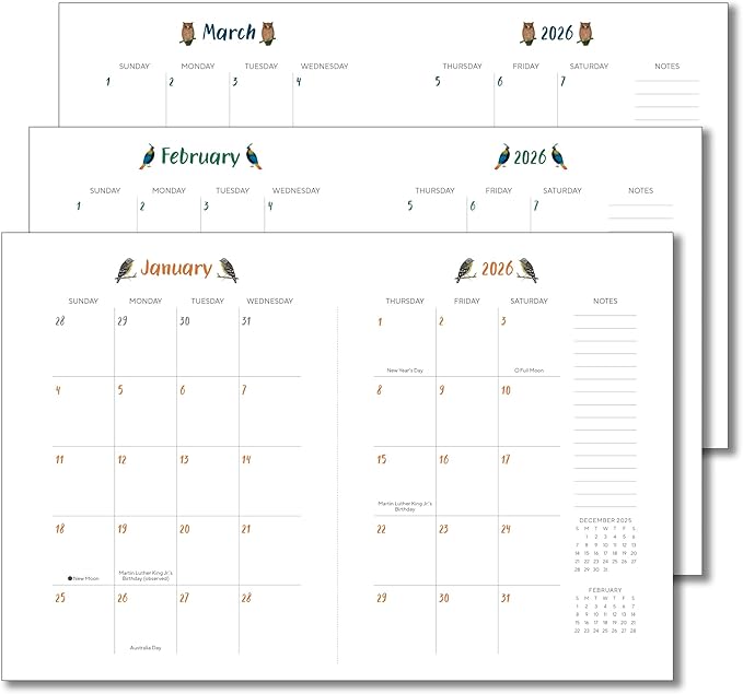 High Note 2026 Planner, 12-Month Weekly & Monthly Flexible Cover Calendar Book with Goal & Project Planning Pages, 2026, 5.75" x 7.5", Orders of The Animals