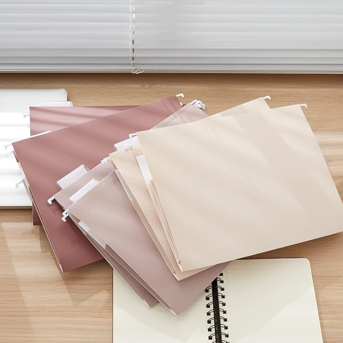 Y YOMA Letter Size - 24 Pack Extra Capacity Hanging File Folders Accordion Decorative File Folder Cute Colored Hanging Folder Organizer for Office Home with 1/5-Cut Adjustable Tabs, Mocha Color