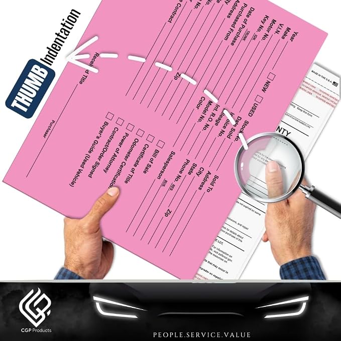 Printed Vehicle Deal Jackets Envelopes Folders for Auto Car Dealerships - 9x12 Size - Dealer Supplies - New and Used Cars - 100 Quantity (Fuchsia)