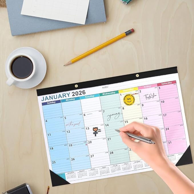 Calendar 2026, Desk Desktop Calendars 2026-2027, 18 Month from Jan 2026 - Jun 2027 Large Wall Calendar Month Planner Organizer with Corner Protectors for Home Office Teacher School Supplies 17x12 IN