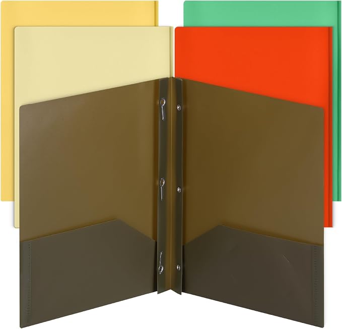 Mr. Pen- Plastic Folders with Pockets and Prongs, 5 Pack, Letter Size, Retro Colors, Flexible Plastic Folders with Prongs