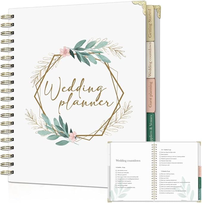 Wedding Planner Book & Organizer – 132-Page Bridal Planning Binder with 18-Month Countdown Calendar, Budget, Checklist & Vendor Pages – Engagment & Bride Gift - Elegant Floral Design