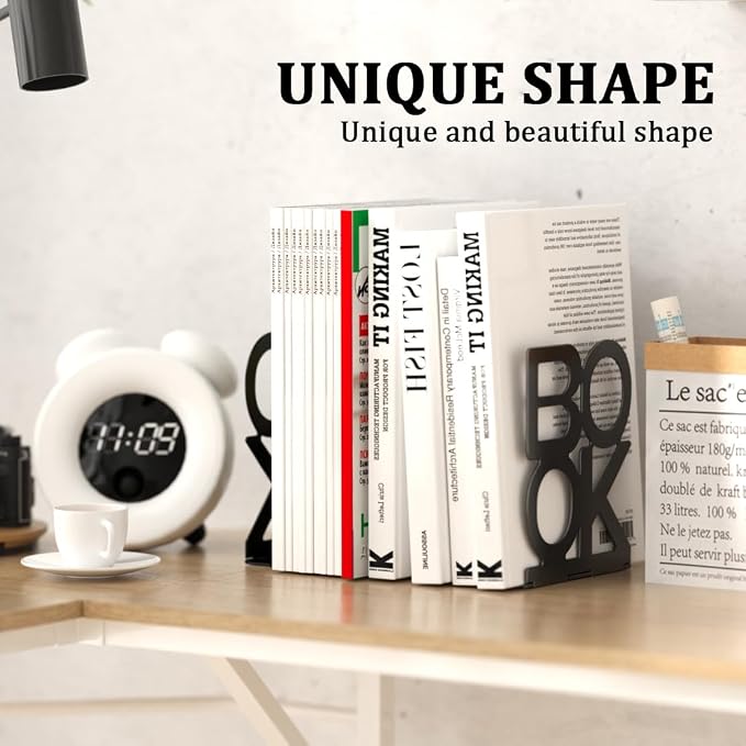 Book Ends,4 Pair Bookends Metal Bookend (Folding Book Ends 4 Pair)