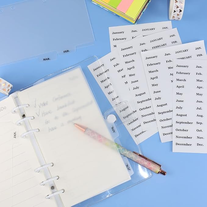 Months Planner Stickers, 10 Sheets 480pcs Monthly Tab Stickers, Clear Black Font Removable Waterproof Vinyl Monthly Cash Envelope Sticker Labels for Monthly Finance Planner (Black)