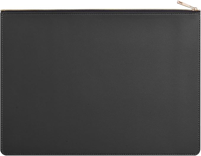 Enyuwlcm PU Leather A4 File Folder Zipper Document Holder Envelope Folder Case for Receipt Contract (1, Black)