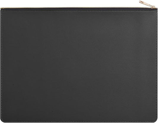PU Leather A4 File Folder Zipper Document Holder Envelope Folder Case for Receipt Contract (1, Black)