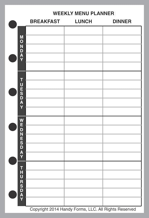 Pocket Size Menu Planner and Shopping List, Sized and Punched for Pocket Notebook (3.25" x 4.75")