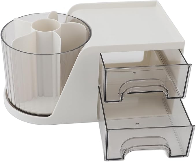 TOPINCN Desk Organizer, Desktop Stationery Organizer, Plastic Rotating Pen Holder Shelf, Ideal for Office Accessories and Small Items (White)
