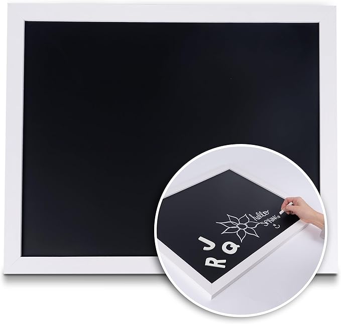 Loddie Doddie Magnetic Chalkboard - 18 x 22 in, White Frame, Wall Mount - Stain-Resistant Easy-Erase Magnetic Board - Photo & Note Display Magnet Board - Creative Fun Chalkboard for Kids