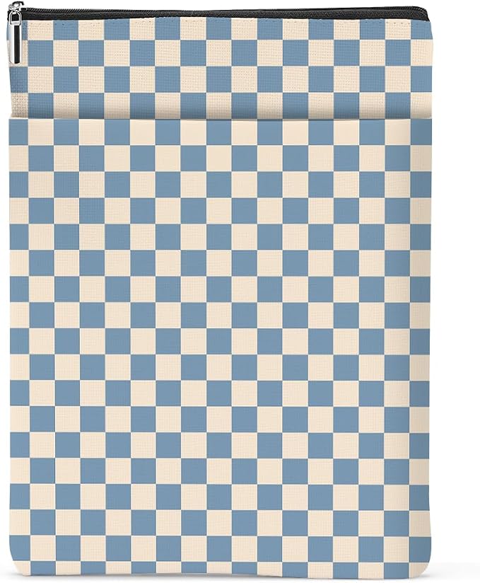 Blue Plaid Book Lovers Gifts Book Sleeve Vintage Checkered Waterproof Book Cover Book Pouch Book Protector with Front Pocket Book Club Christmas Birthday Gifts for Women Girl Reader Book Accessories