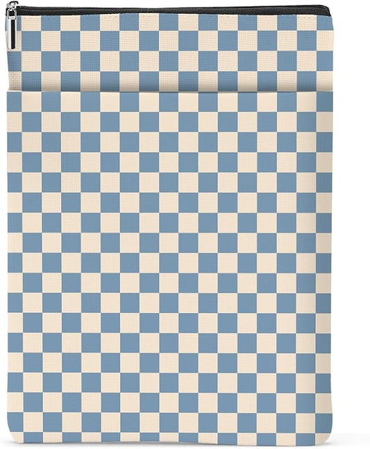 Blue Plaid Book Lovers Gifts Book Sleeve Vintage Checkered Waterproof Book Cover Book Pouch Book Protector with Front Pocket Book Club Christmas Birthday Gifts for Women Girl Reader Book Accessories