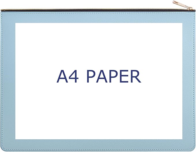 Enyuwlcm PU Leather A4 File Folder Zipper Document Holder Envelope Folder Case for Receipt Contract (1, Light Blue)
