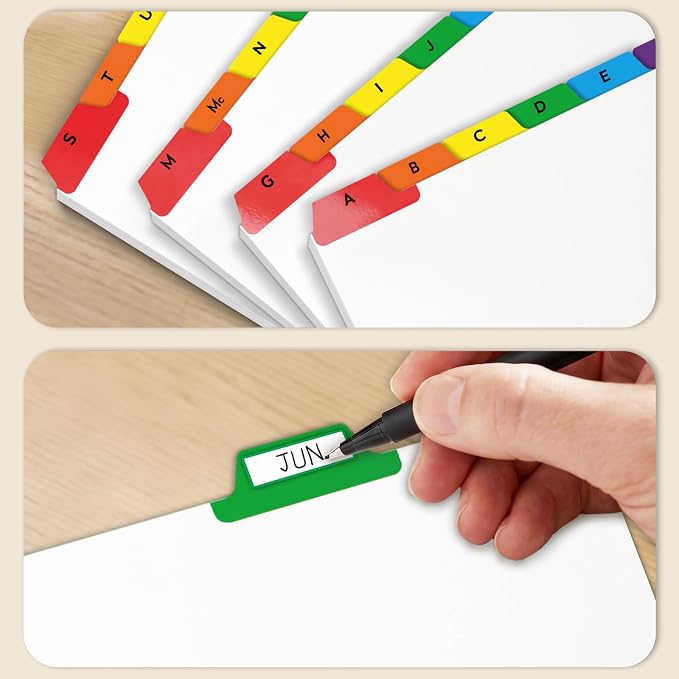 Chell 5x8 Index Card Dividers, Heavyweight A-Z Tabbed Guides, 110 lb. Cover Weight, with Blank Stickers, 2 Sets