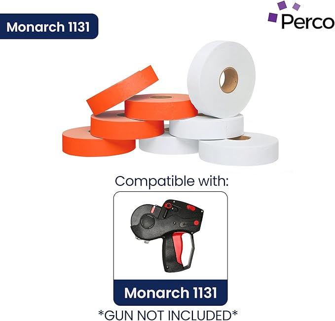 Perco White & Red Pricing Labels for Monarch 1131 Price Gun - One White and One Red Sleeve - 2 Sleeves, 16 Rolls Combo Pack - 40,000 Price Marking Labels - with Label Scraper & Ink Rolls Included