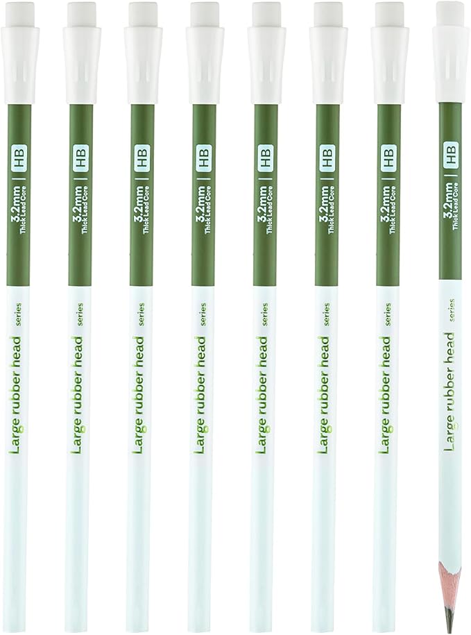 M&G 8 Pack HB Triangular Wood-Cased Pencils, 3.2mm Thick Lead, Unsharpened with Extra Large Erasers, Balanced Ergonomic Grip for Student Exam Daily Writing, School Office Classroom Use