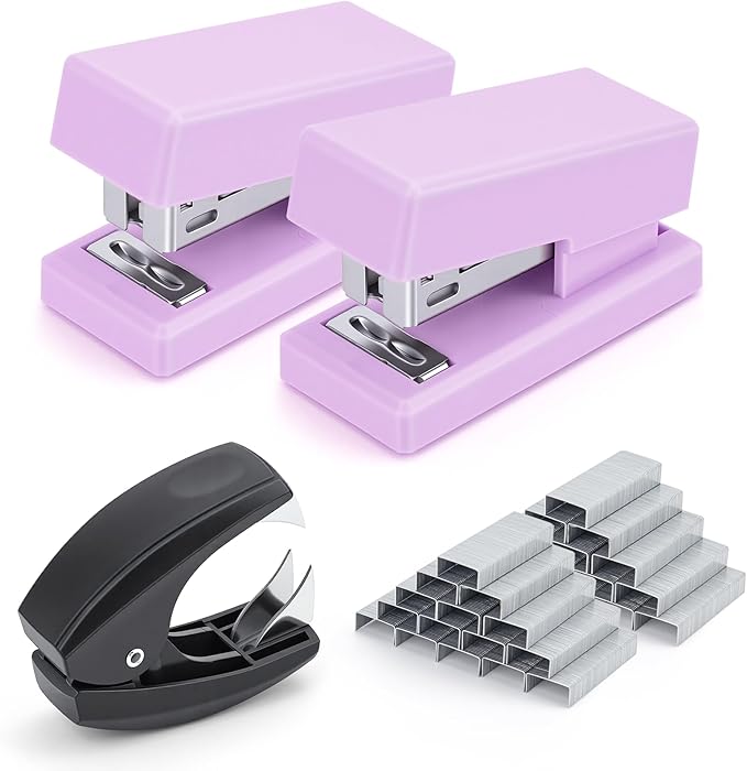 Mini Stapler with 2000 Staples, 30 Sheet Capacity, Jam-Free Small Desktop Stapler with Staple Remover, Cute Desk Stapler for Office, School and Home (Purple)