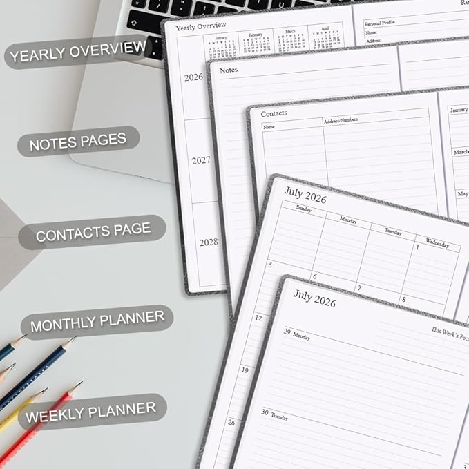 2026-2027 Planner - Weekly & Monthly Planner Runs from July 2026 to Dec 2027, 5.8" x 8.25", 18 Month Planners, 14 Notes Pages, Inner Pocket, PU Leather Hard Cover, Brown Monthly Planners 2026-2027