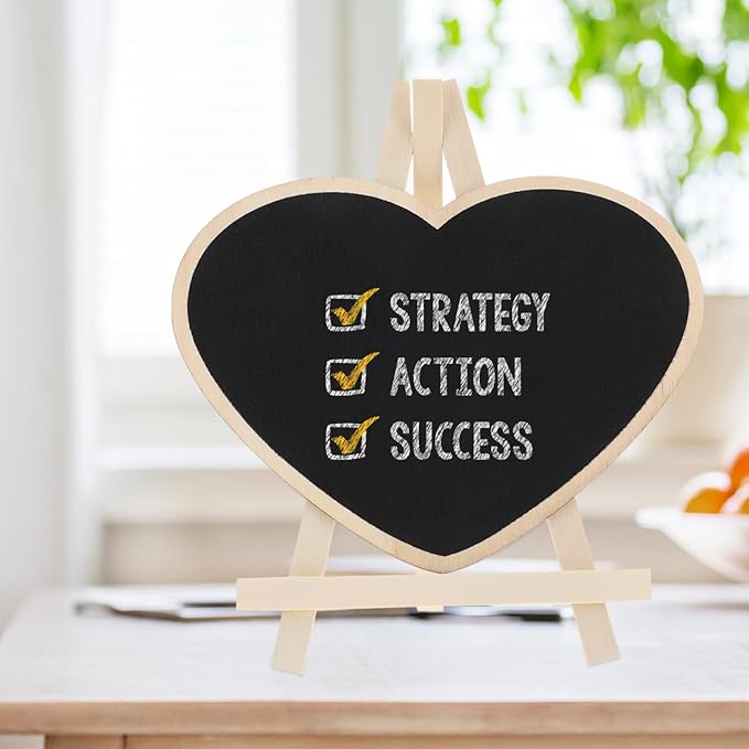 Scicalife Heart Shaped Chalkboard Easel Sign Small Vertical Blackboard with Stand Mini Writing Board for Wedding Party Message Memo