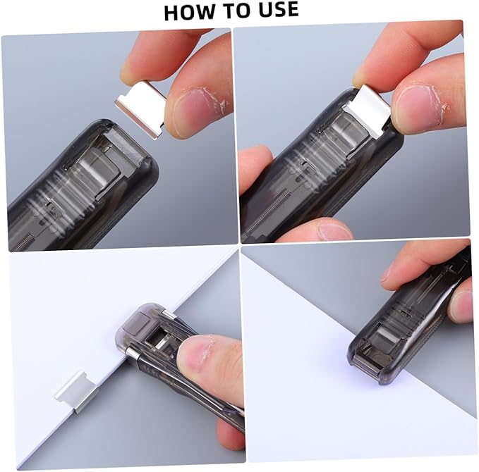 HEMOTON Multi-Function Manual Stapler with Fastener Clip Dispenser and Reusable Paper Clamp, 2pcs Desktop Office Staplers with 200pcs Binding Clips for Document Organization and File