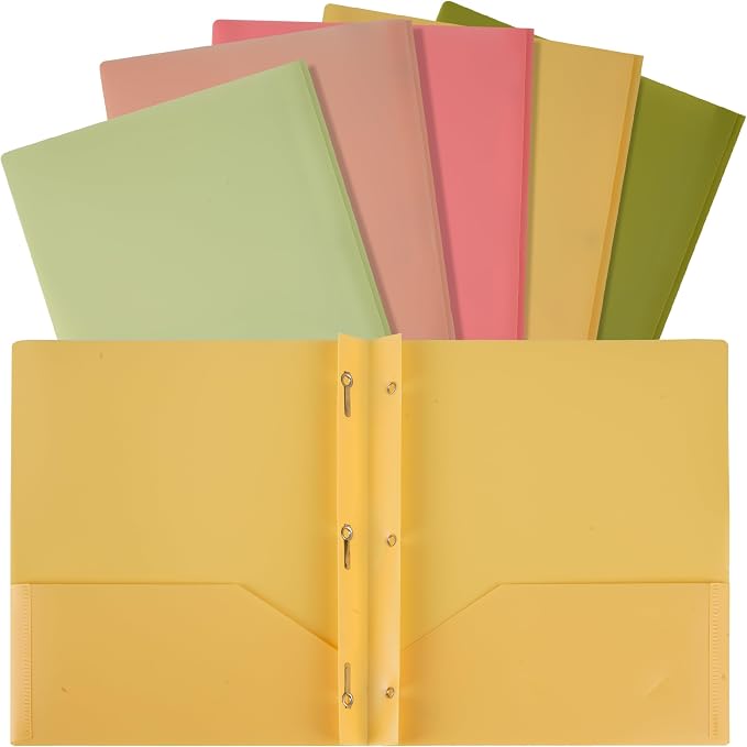 Mr. Pen- Plastic Folders with Pockets and Prong, 5 Pack, Assorted Colors, Pocket Folders, Folders with Prongs, File Folders with Fasteners, 2 Pocket Folder