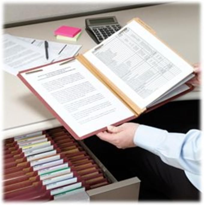Smead, Value Filing, 100% Recycled Pressboard Classification File Folder, 2 Dividers, 2" Expansion, Legal Size, Red, 10 per Box