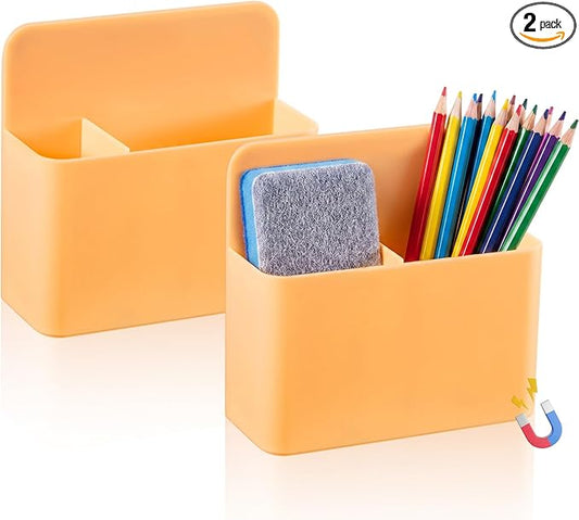 2 Pcs Magnetic Dry Erase Marker Holder Magnetic Pen Holder for Whiteboard Magnet Pencil Storage Organizer for Office Refrigerator Locker Classroom Organization Metal Cabinets (Orange)