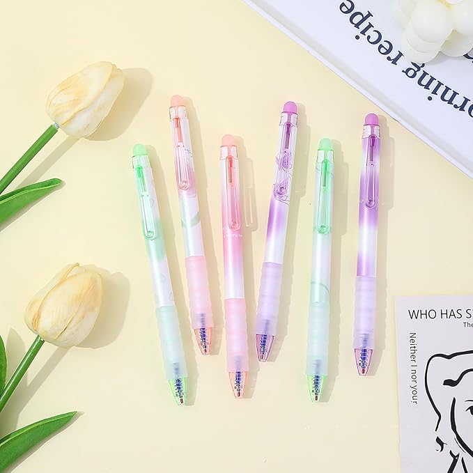 6pcs Erasable Pens 0.5mm Blue Gel Ink Pens Retractable Mistake-Free Smooth Writing Pens with Erasers for Women Men Office Supplies (light color 6pcs, Blue)