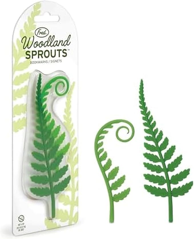 Genuine Fred Woodland Sprouts Fern Bookmarks, Set of Two, Green, Thin Flexible Silicone, Fun Stocking Stuffer, Gift for Book Lovers, Teachers, Back to School
