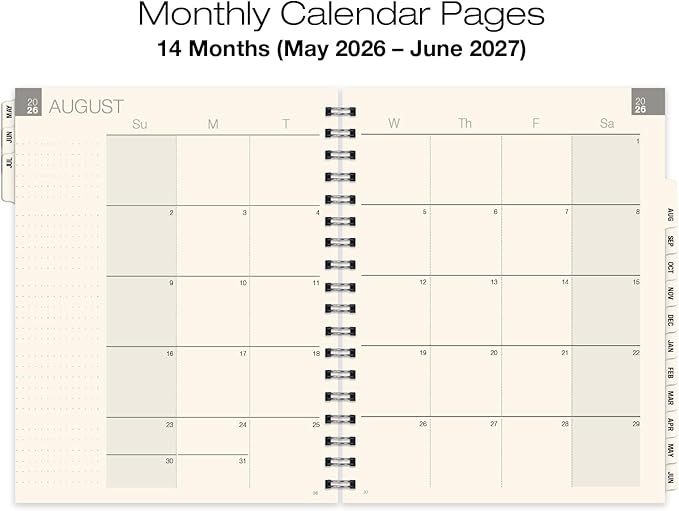 ESSENTIAL 2026-2027 Monthly & Weekly Planner with Tabs, 7"x9": 14 Months (May 2026 - June 2027), Professional, Simple, Easy-to-Use Design and Frosted Poly Cover for Extra Protection (Frosted)