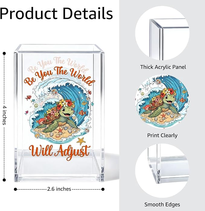 Be You The World Will Adjust Pen Holder Makeup Organizer, Funny Sea Turtle Pencil Pen Holder for Desk, Ocean Beach Theme Desk Accessories, Coastal Organizer Office Gifts for Coworker Friend