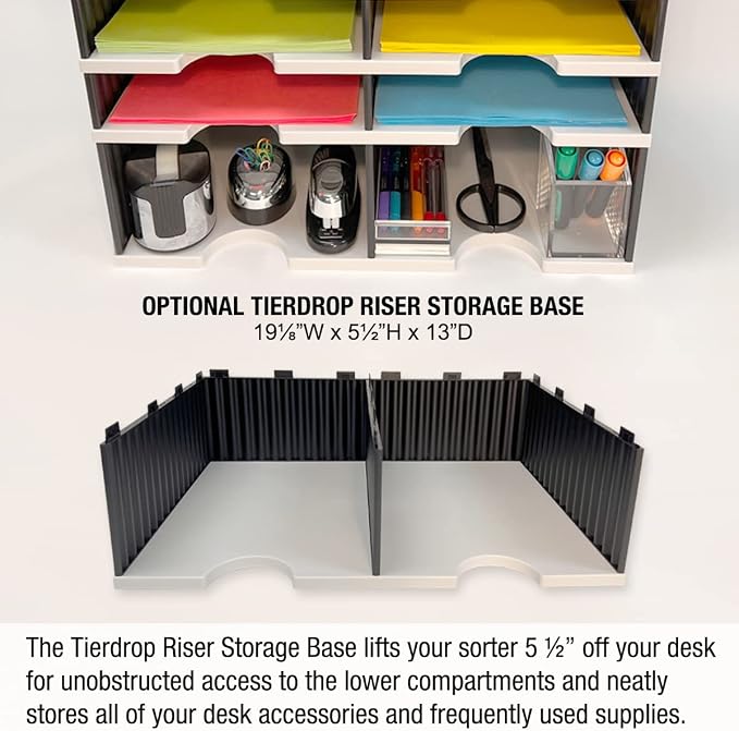 Ultimate Office TierDrop Desktop Organizer/Forms Mailroom Classroom Sorter, 8-Compartments with Optional Add-On Tiers for Easy Expansion, Gray w/Black…