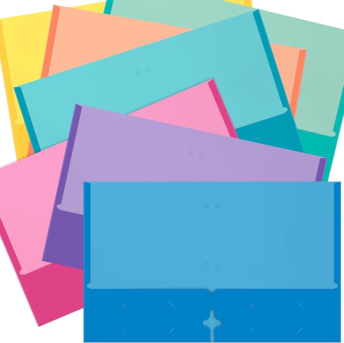 2 Pocket Folders, Assorted 7 Vibrant Colors with Complementing Interior Colors, Fits Letter Size Paper, for School, Office, Home (3 Hole Punched, 25)