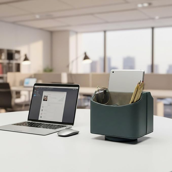 UnionBasic Rotating Desk Organizer, 360 Desk Spinning Caddy, Desktop TV Guide/Mail/Media/Remote Controller Holder Organizer,Lychee Dark Ivy