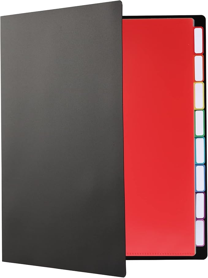 Pendaflex Project Organizer, File Organizer for School, Home and Office, Black with 16 Pockets and 8 Rainbow Tabs, Fits 160 Letter Size Sheets, Poly Tabs with Adhesive Labels (83144)