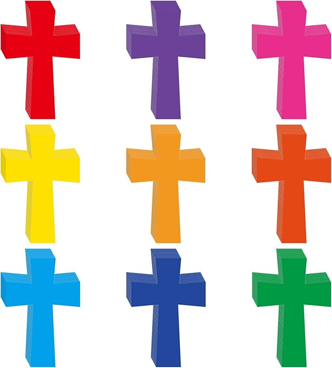 Geyee 108 Pcs Cross Paper Cutouts Religious Classroom Bulletin Board Decorations Colorful Crosses Shaped Die Cut for Teachers Kids DIY Craft School Bulletin Board Decor