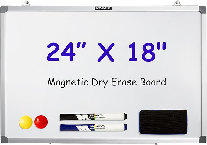 M&G Dry Erase Board Magnetic White Board for Wall, 24” x 18” Whiteboard with 2 Markers & 2 Magnets & 1 Eraser, Hanging Whiteboard with Silver Frame for Planning, Drawing, to Do List, Office Use